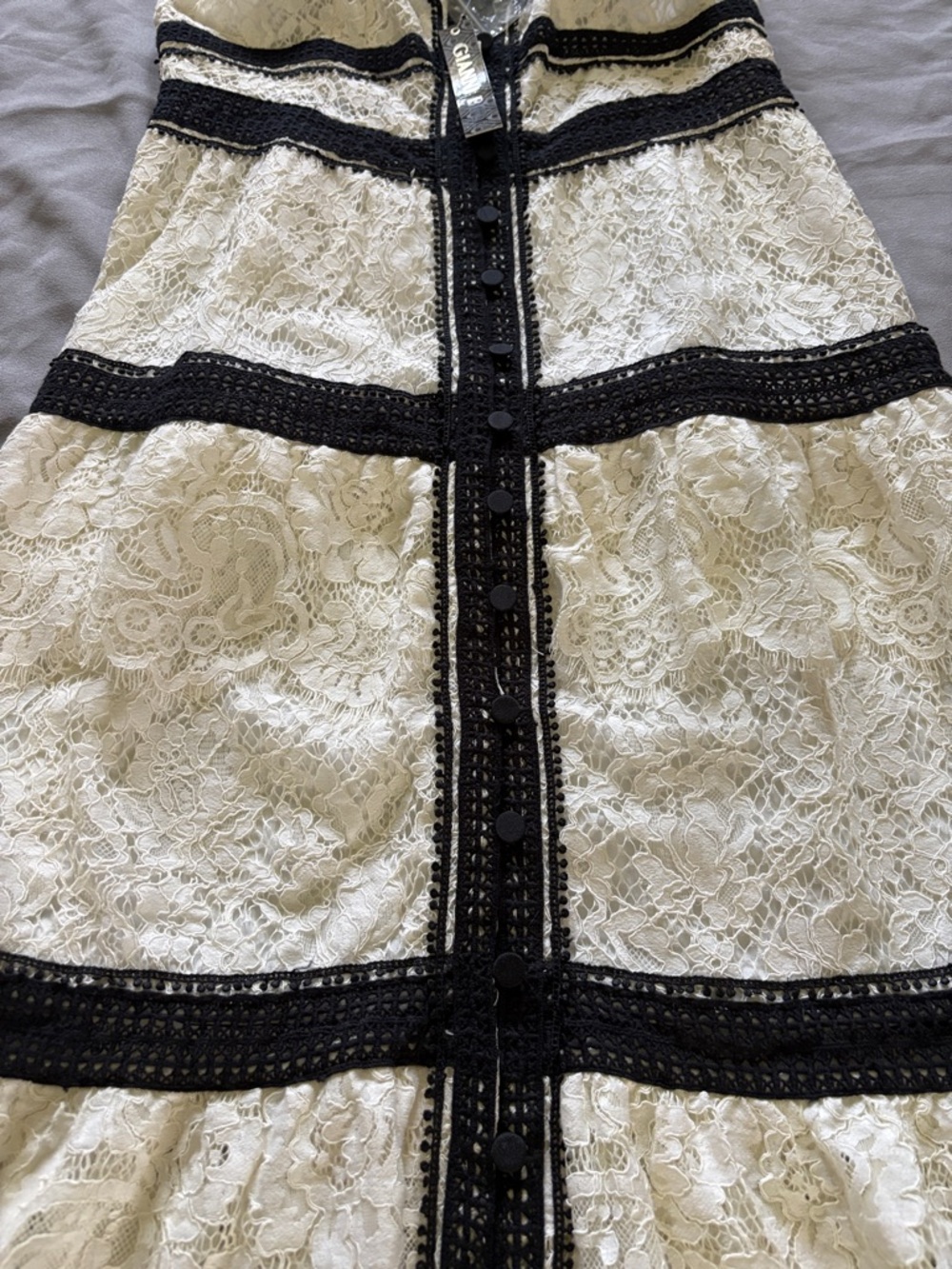 Gianni Bini Cream Lace Midi Dress with Black Trim - Picture 3 of 6